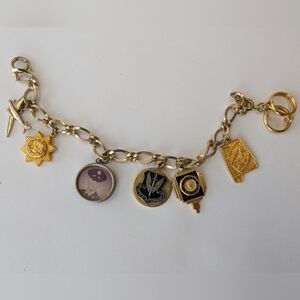 VTG GOLD TONE & STERLING SILVER CHARM BRACELET
